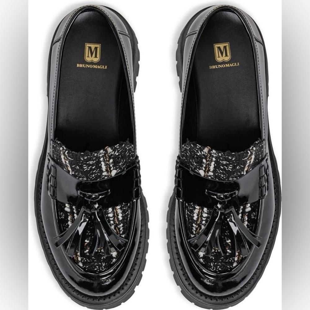 Bruno Magli Black Patent Leather Lana Fringe Loafer (Women) Brand New!!! Size 6